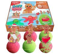ZIMPLI - 6 x Bombe da Bagno Natalizie con Sorpresa Pan di Zenzero Set Regalo di Natale, 1 di 6 Giocattoli Pan di Zenzero da Collezionare, Regalo Baff Bomb di Natale per Bambini