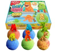 ZIMPLI - 6 x Grandi Bombe da Bagno Dino a Sorpresa, 6 Giocattoli Dinosauro Inclusi, Giocattoli da Bagno per Bambini, Regali di Natale e Compleanno, Regalo con Baff Bomb per Bambini