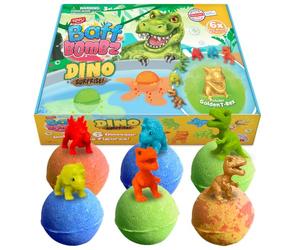 ZIMPLI - 6 x Grandi Bombe da Bagno Dino a Sorpresa, 6 Giocattoli Dinosauro Inclusi, Giocattoli da Bagno per Bambini, Regali di Natale e Compleanno, Regalo con Baff Bomb per Bambini