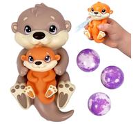 ZIMPLI Baff Buddies Mamma e Cucciolo di Lontra, Gioco da bagno galleggiante, 3 bombe da bagno calmanti alla lavanda scintillante e spruzzino d’acqua, sviluppo delle capacità motorie