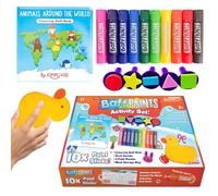 ZIMPLI - Set Attività Baff Paints, 10 Bastoncini di Pittura Lavabili per il Bagno, Libro da Colorare per il Bagno, Spugna a Forma di Anatra, 5 Timbri Divertenti con Forme & Sacca di Rete per Riporre