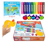 ZIMPLI Set Attività Baff Paints, 10 Stick di Pittura Lavabili per il Bagnetto, Libro da Colorare Impermeabile, Spugna a Forma di Anatra, 5 Timbri Divertenti e Borsa in Rete