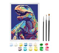 Zimrobin Dipingi con i numeri a partire dai 5 6 7 anni ragazza e ragazzo, dipingi con i numeri, per bambini con cornice, 3 pennelli e colori acrilici, 18 x 24 cm Tyrannosaurus Rex2)