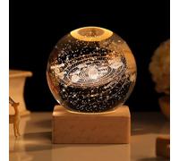 Zimuty Sfera di cristallo 3D, modello di pianeti 3D con base a LED in legno, lampada a forma di galassia spaziale del sistema solare, ornamento decorativo per la casa, regalo astronomico, luce