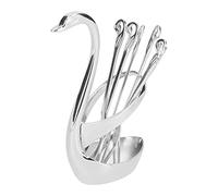 Zinc Ally Tableware Set | Swan Base Mini Forks & Spoons for Fruit/Dessert/Salad Tasting | Elegant Kitchen Decor & Serving Utensils (Silver)