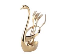 Zinc Ally Tableware Set | Swan Base Mini Forks & Spoons for Fruit/Dessert/Salad Tasting | Elegant Kitchen Decor & Serving Utensils (Gold)