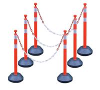 ZincOrange Set da 6 Pali di Contenimento da 102 cm, Posto Delineatore del Traffico con Catene di Plastica e Base Riempita d'Acqua per Parcheggio, Code e Controllo della Folla (Rosso e bianco)