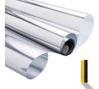 Zindoo Pellicola per Vetri Finestre Niente Colla Pellicola Specchio da Finestra Riflettente Monodirezionale 99% Anti-UV Controllo del Calore Argento,105x200 cm