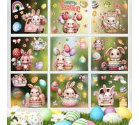 Zindoo Vetrofanie Pasquali 9 Fogli 75 PZ Adesivi Pasqua per Finestre Riutilizzabili, Doppio Lato, Adesivi Statici Decorazioni, Simpatico coniglio di modellazione 3D