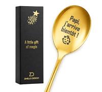 Zinello Design Annuncio Gravidanza Papi, Cucchiaino Da Caffè Dorato Inciso "Papi, arrivo presto! ", Regalo Futuro Nonno, Scatola Regalo con Carta, Marchio Francese