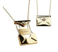 Zinello Design Collana donna placcata oro 18 carati ciondolo busta con messaggio segreto "Ti amo" zircone naturale catena regolabile 45+5 cm - Idea regalo San Valentino/Compleanno - Confezione regalo