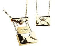 Zinello Design Collana donna placcata oro 18K, ciondolo a busta con messaggio «Ti amo», zircone naturale, catena regolabile 45+5 cm - Idea regalo San Valentino/compleanno - Scatola regalo - TILOVE