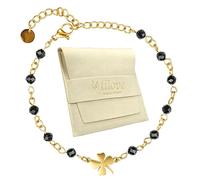 Zinello Design TILOVE - Bracciale da donna in tormalina nera naturale - litoterapia, protezione energetica, trifoglio portafortuna in acciaio inossidabile - progettato in Francia - idea regalo