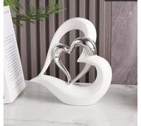 zingking Statua in ceramica a doppio cuore,Elegante cuore per la decorazione,scultura decorativa per la casa,soggiorno,decorazione dell'ufficio,adatta come regalo.