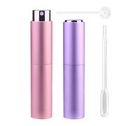 Zingso 2 mini flaconi spray da viaggio ricaricabili da 10 ml, riutilizzabili, per profumo, dopobarba, con imbuto, da viaggio, con imbuto, 10 ml (rosa + viola chiaro)