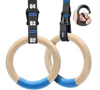 Zingtto Anelli da Ginnastica in Legno con Cinghie numerate Regolabili, Anelli Olimpici da 1,25 '' per Allenamento di Core, Crossfit, Allenamento a Corpo Libero.