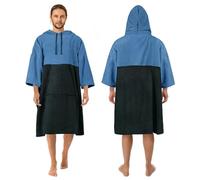 Zingtto Poncho da surf, accappatoio con maniche a 3/4, extra large, spesso, con cappuccio, per uomo e donna, per spiaggia, nuoto, 109,2 x 89,9 cm, nero e blu