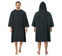 Zingtto Poncho da surf, accappatoio con maniche a 3/4, extra large, spesso, con cappuccio, per uomo e donna, per spiaggia, nuoto, 109,2 x 89,9 cm, nero