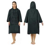 Zingtto Poncho da surf, accappatoio con maniche a 3/4, extra large, spesso, con cappuccio, per uomo e donna, per spiaggia, nuoto, 99 x 83,8 cm, nero