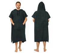 Zingtto Poncho da surf, accappatoio extra large, spesso, per uomo e donna, con tasca per cappuccio, per spiaggia, nuoto, 119,4 x 94 cm, nero