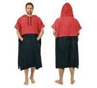 Zingtto Poncho da surf, accappatoio extra large, spesso, per uomo e donna, con tasca per cappuccio, per spiaggia, nuoto, 119,4 x 94 cm, nero corallo rosso
