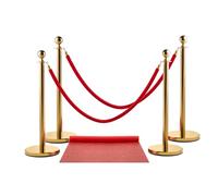 Zink Set Red Carpet - 4 pali in acciaio inox dorato da 90 cm con corda in velluto da 1,5 m per feste, cabine fotografiche, matrimoni, teatri, ecc.