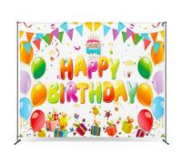 Zink Sfondo fotografico per compleanno - Sfondo per studio fotografico antirughe 1,3 x 1,8 m con scritta "Happy Birthday"