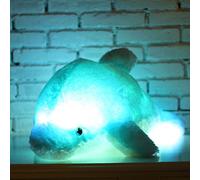 Zinsale 7 Cambi di Colore LED Lighten Giocattolo farcito con i Delfini Cuscino Peluche Luce Notturna (Bianca, 30cm)