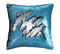 Zinsale Magico Reversibile Federe per Sirena Copricuscino con Paillettes Fodera per Cuscino da 40x40cm (Argento + Blu)