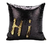 Zinsale Magico Reversibile Federe per Sirena Copricuscino con Paillettes Fodera per Cuscino da 40x40cm (Nero + Oro)