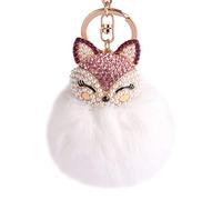 Zinsale Strass Volpe Pelliccia Portachiavi Pom Pon Fascino della borsa Ciondolo dell'automobile con Portachiavi d'oro (Bianco con testa rosa)