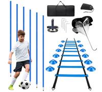 Zinueen Set di accessori per allenamento da calcio, 6 aste per slalom, scala di coordinazione, 6 m, 12 cappelli, corda per saltare e paracadute per allenamento di coordinazione