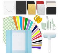 Zinueen Starter Kit per Cricut Joy Xtra - Pacchetto extra per principianti con 17 colori Smart Vinyl Permanent 24 x 31 cm, 3 pellicole di trasferimento, set di carte di credito, set di strumenti di