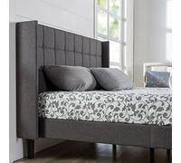 Zinus Dori 35 cm Sommier Plateforme Capitonnéavec Tête de Lit à Ailes | Sommier | Support à Lattes en Bois | Facile à Monter | 140 X 190 cm | Gris Foncé