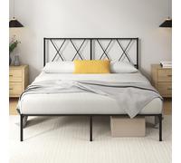 Zinus Elias Letto Matrimoniale 160x190 cm - Letto 160x190 - Durevole base in metallo con testata - Altezza 30 cm - Rete a doghe in metallo inclusa - Spazio di archiviazione sottostante - Nero