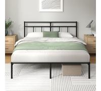 Zinus Elias Letto Matrimoniale - Letto 160x190 - Durevole base in metallo con testata - Altezza 30cm - Rete a doghe in metallo inclusa - Spazio di archiviazione sottostante - Design moderno - Nero