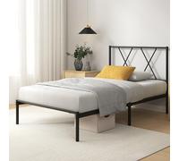 Zinus Elias - Struttura letto 90 x 200 cm, con testiera moderna, in metallo, 90 x 200 cm, altezza piattaforma 30 cm, colore: Nero