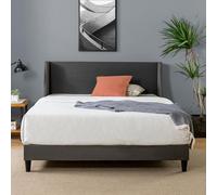 Zinus Evelyn Letto 140x190 cm - Struttura letto 25 cm di altezza - Letto imbottito con ampia testiera a dondolo - Grigio scuro