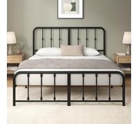 Zinus Florence - Letto in metallo, 140 x 190 cm, con testiera e piedino, altezza 35 cm, rete a doghe in metallo, facile da montare, con spazio di archiviazione, colore: nero