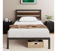 Zinus Kai - Struttura per letto singolo con testiera (90 x 190 cm), altezza 80 cm, bambù e metallo sostenibili, supporto a doghe in acciaio, base ecologica, facile da montare, nero e marrone