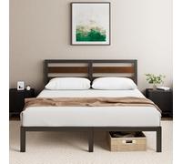 Zinus Letto Kai 135 x 190 cm - Rete sostenibile in bambù e metallo con testiera - Altezza 80 cm - Letto in metallo con rete a doghe - Montaggio semplice - Nessuna rete - Colore nero e marrone