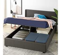 Zinus Maddon Letto baule 160 x 200 cm, altezza 31 cm, sistema di sollevamento idraulico, testa e telaio per letto matrimoniale in legno tappezzeria, grigio scuro