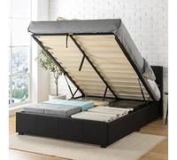 Zinus Maddon - Letto imbottito da 140 x 200 cm, con vano portaoggetti, letto alto 31 cm, con rete a doghe in legno e testiera, meccanismo di sollevamento idraulico e vano portaoggetti, colore nero