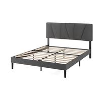 Zinus Maya - Letto 140 x 190 cm, altezza 30 cm, telaio letto imbottito con testiera e doghe in legno, grigio scuro