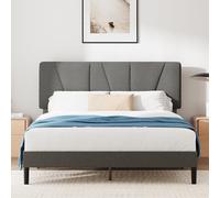 Zinus Maya Letto 140x190 cm Struttura con Testiera - Altezza 30 cm - Giroletto Imbottito con Rete a Doghe in Legno - Facile da Montare - Grigio Scuro