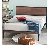 Zinus Mory Letto 160x190 cm - Struttura letto 30 cm di altezza - Struttura letto a piattaforma in metallo e legno con testata divisa e supporto a doghe in legno - Marrone