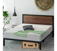 ZINUS Mory - Struttura letto singolo, 90 x 190 cm, altezza 30 cm, struttura letto in metallo e legno con supporto a doghe in legno, marrone e nero