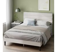 Zinus Piper Upholstered Platform Bed, 160 x 200 cm, Horizontal Paneled Headboard, Wooden Slat Support, Easy Assembly, Off White