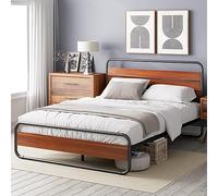 Zinus Soren Letto 140 x 190 cm - 31 cm di altezza - Letto matrimoniale - Struttura letto in metallo metallo e legno con testiera e pedier - Marrone