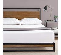 Zinus Suzanne Bed 160x190 cm - Altezza rete 18 cm - Struttura letto a piattaforma in metallo e legno con testata e supporto a doghe in legno - Marrone e nero